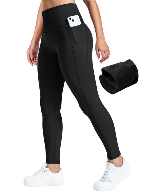 AVGO Womens Fleece Lined Leggings Winter Thermal Thermal Underwear Butt Lifting Yoga Compression Pants with Pockets (Black, Small)