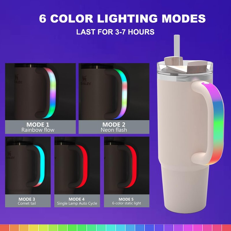 BLADOPIA LED Light Up Handle Compatible with Stanley 40oz/30oz, Glow in The Dark Stanley Cup Handle, Tumbler Accessories Use for Outdoor, Party, Home