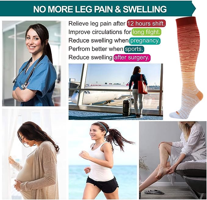 LEVSOX Compression Socks for Women & Men 20-30mmHg Medium 6 Pairs Travel, Pregnancy, Nursing