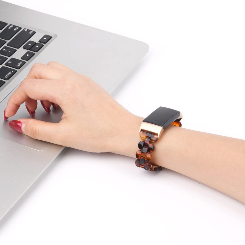 iLVANYA Oval Resin Bands Compatible with Fitbit Charge 3/3 SE/Charge 4 bands for Women,Stylish Wristbands Relacement with Stainless Steel Buckle for Fitbit Accssorises (Tortoise Tone)