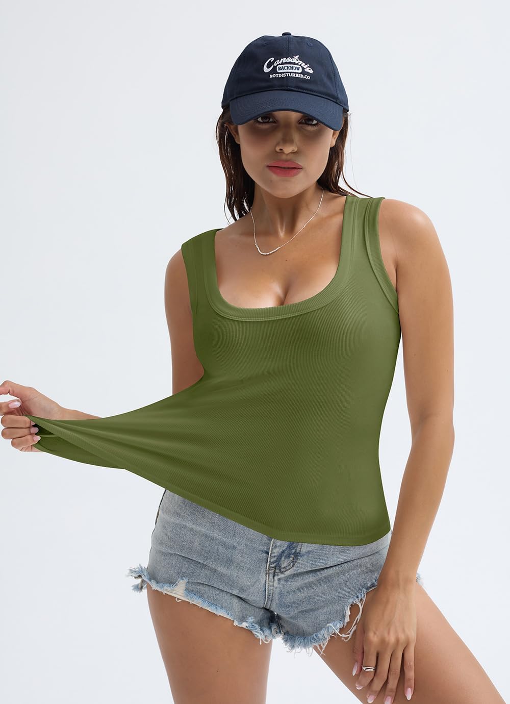 SVALIY Women's Ribbed Tank Top - Fitted Square Neck Sleeveless Shirt | Summer Essential