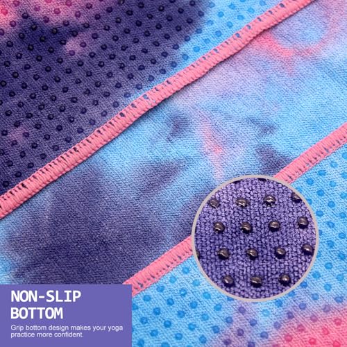 Eunzel 2 Pack Non Slip Yoga Towels with Grip Dots for Hot Yoga & Pilates, 72 x 24 inches, Pink & Blue/Green & Purple