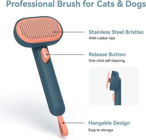 Aumuca Self-Cleaning Slicker Brush - Gentle Pet Grooming Tool for Dogs & Cats | Efficient Hair Remover