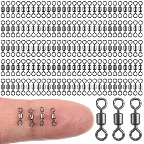100 Pack Micro Swivels for Fly Fishing - High Strength Black Swivels