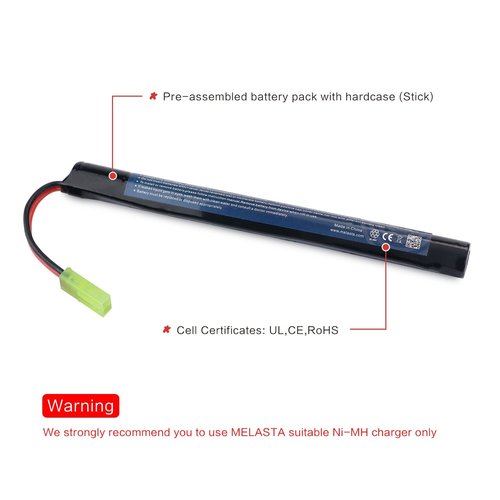 melasta 2Pack 2/3A 8.4v 1600mAh Stick NIMH Airsoft Guns Battery Pack Suitable for Mini Tamiya Connector Air Soft Butterfly Nunchuck Stick