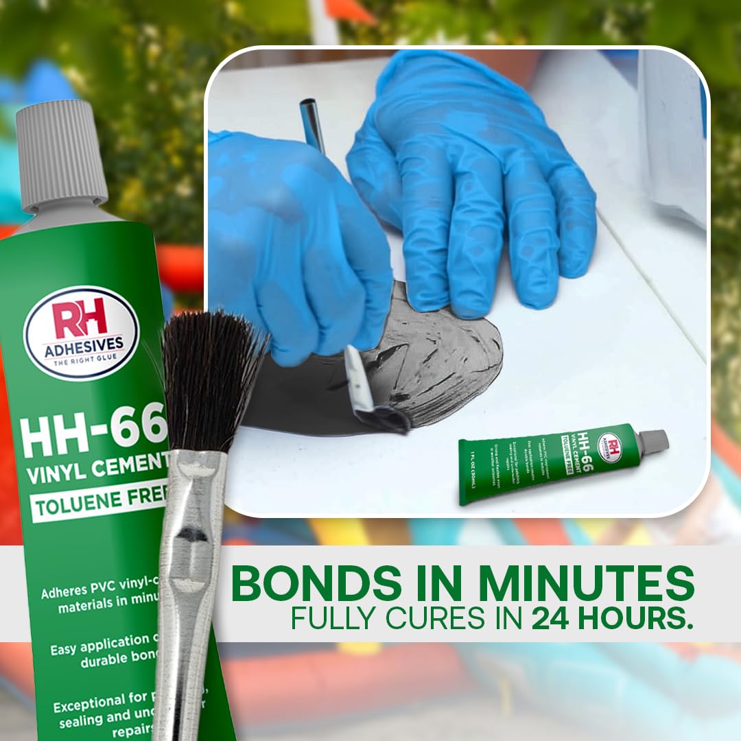RH Adhesives Vinyl Patch Kit - 10" x 10" Reinforced Flexible PVC with HH-66 TF Vinyl Cement & Brush
