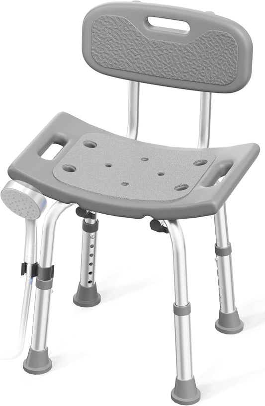Heavy Duty Shower Chair for Seniors - 400 lbs Capacity, Removable Back, Safe Bath Seat for Bathtub - Gray