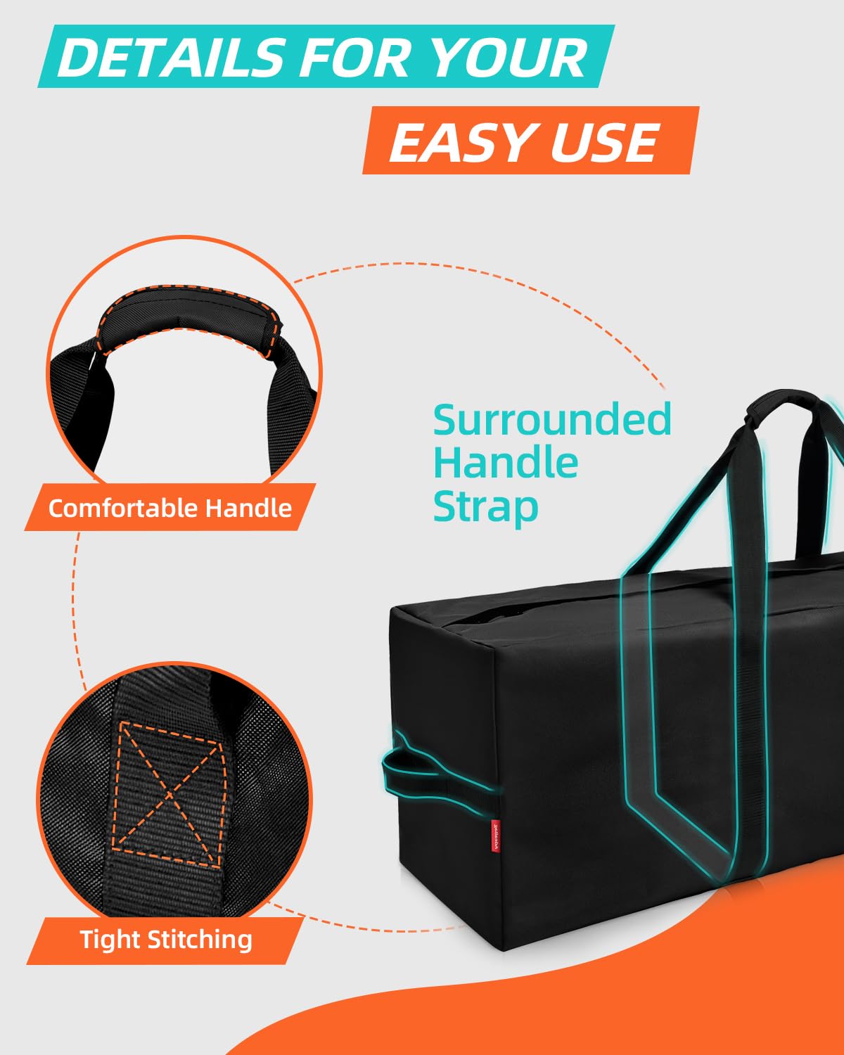 AdeaBag 36'' Sports Duffle Bag - Extra Large Travel Duffel Tote Bag Gym Overnight Weekender Shopping Christmas Tree Bag with 2-Way Durable Zippers Water Resistant, Black, 1 Pack