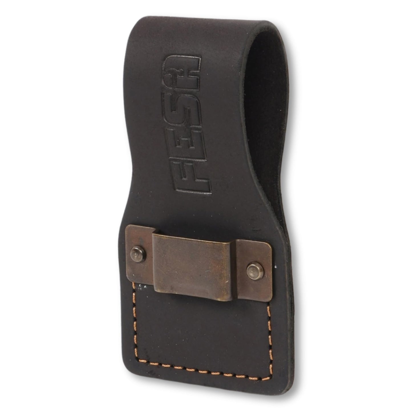 FESA Leather Tape Measure Holder - Top Grain Leather Measuring Tape Holder or Drill Holder for Tool Belt with Steel Clip & Reinforced Heavy Duty Rivets - Fits Belts up to 3" - Handcrafted (Brown)