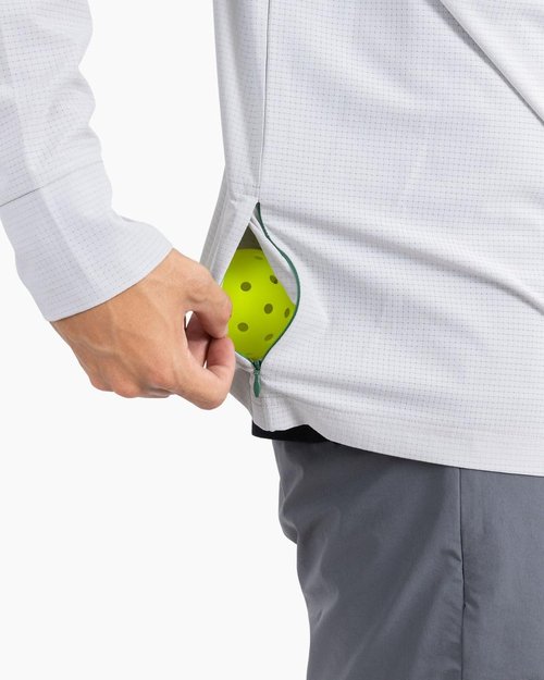 Varsity Pickle Men's Quarter Zip Pickleball Performance Pullover, Light Grey/Green (Medium)