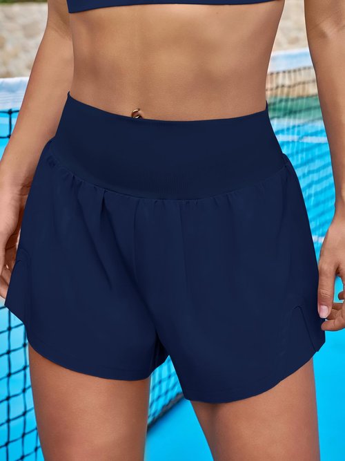Imily Bela Womens Running Shorts Workout Elastic High Waisted Loose Fit 2 in 1 Active Gym Biker Shorts Navy
