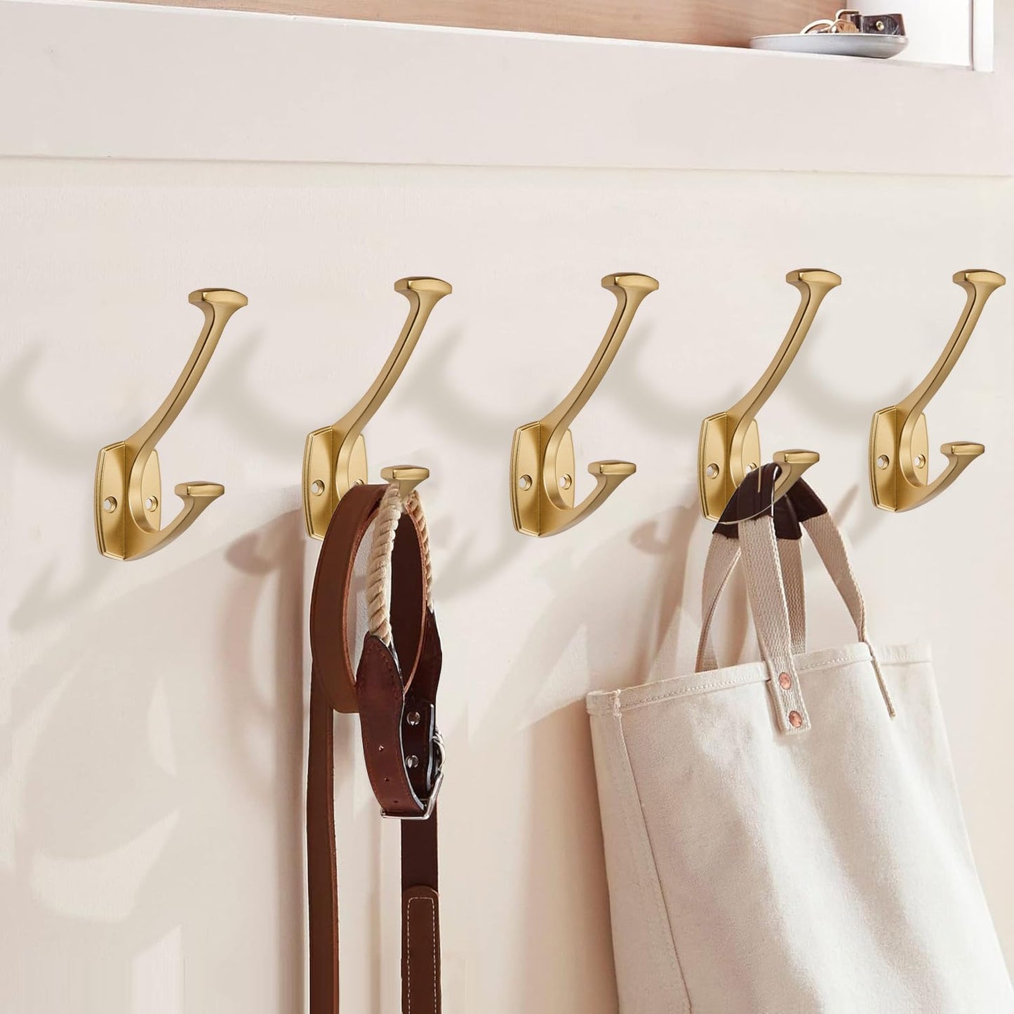 ZAUYX 2 Pack Brushed Gold Hooks Decorative Heavy Duty Solid Large Coat Hooks for Towel Hanging Coats Robe Wall Mounted Towel Bags Door Back Bathroom Wall Hook.