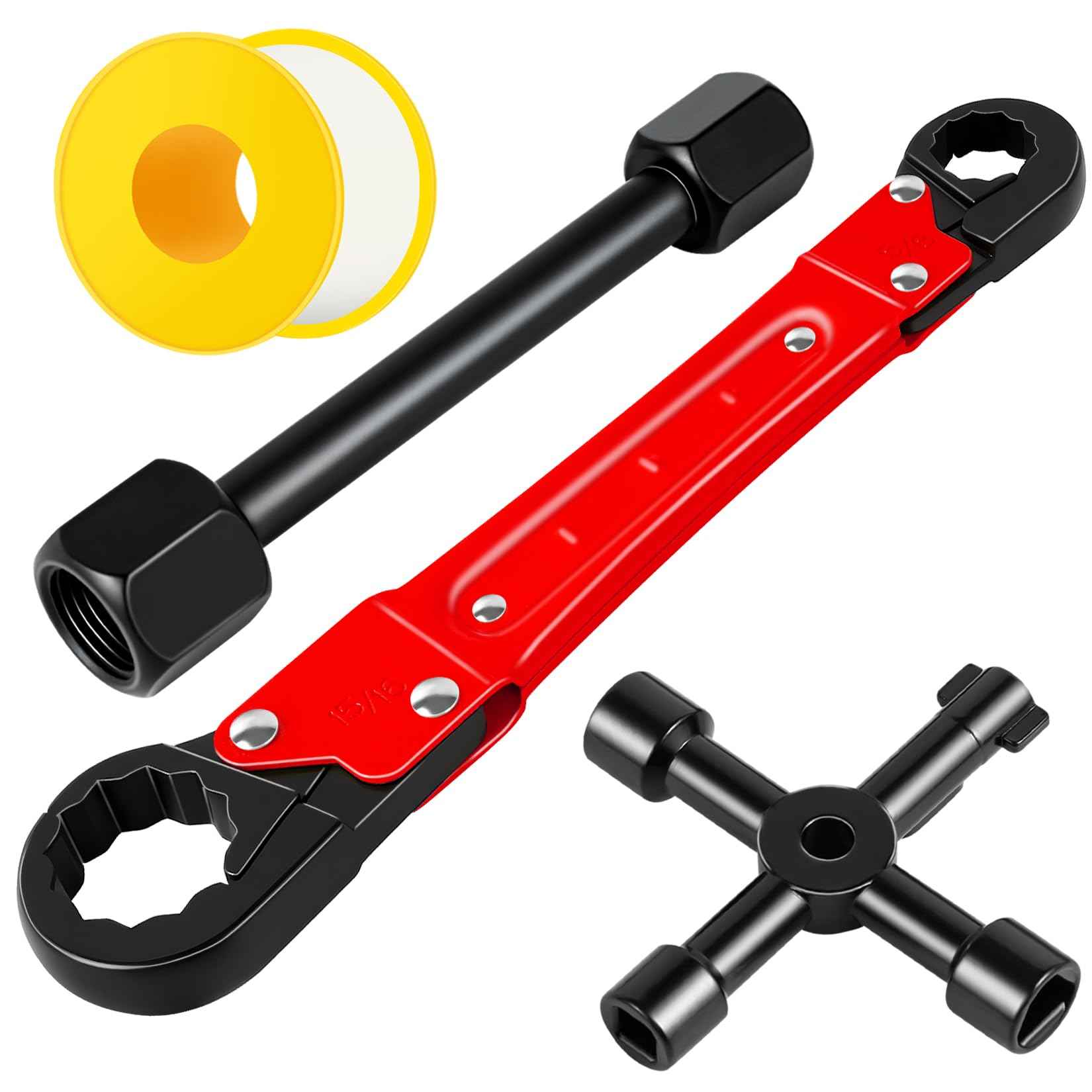 Ponpon Angle Stop Wrench Kit, Plumbing Tools, Angle-on Plumber Wrench for Quick And Hassle-Free Angle Stop And Supply Nut Installations(Red-A)
