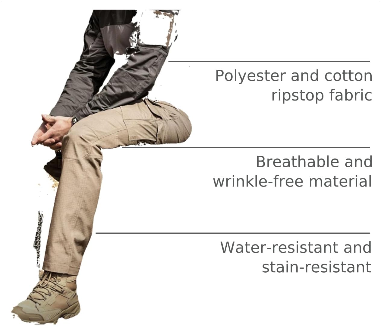 CQR Men's Tactical Pants, Water Resistant Ripstop Cargo Pants, Lightweight EDC Work Hiking Pants, Outdoor Apparel, Raider Mag Pocket Khaki, 36W x 32L