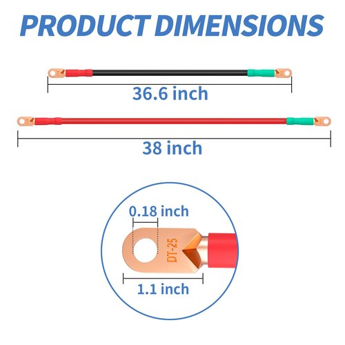 10L0L Universal Golf Cart Battery Cable 36in & 38in for Club Car EZGO and Other Motor Battery Connection Cables Set (1 Black, 1 Red)