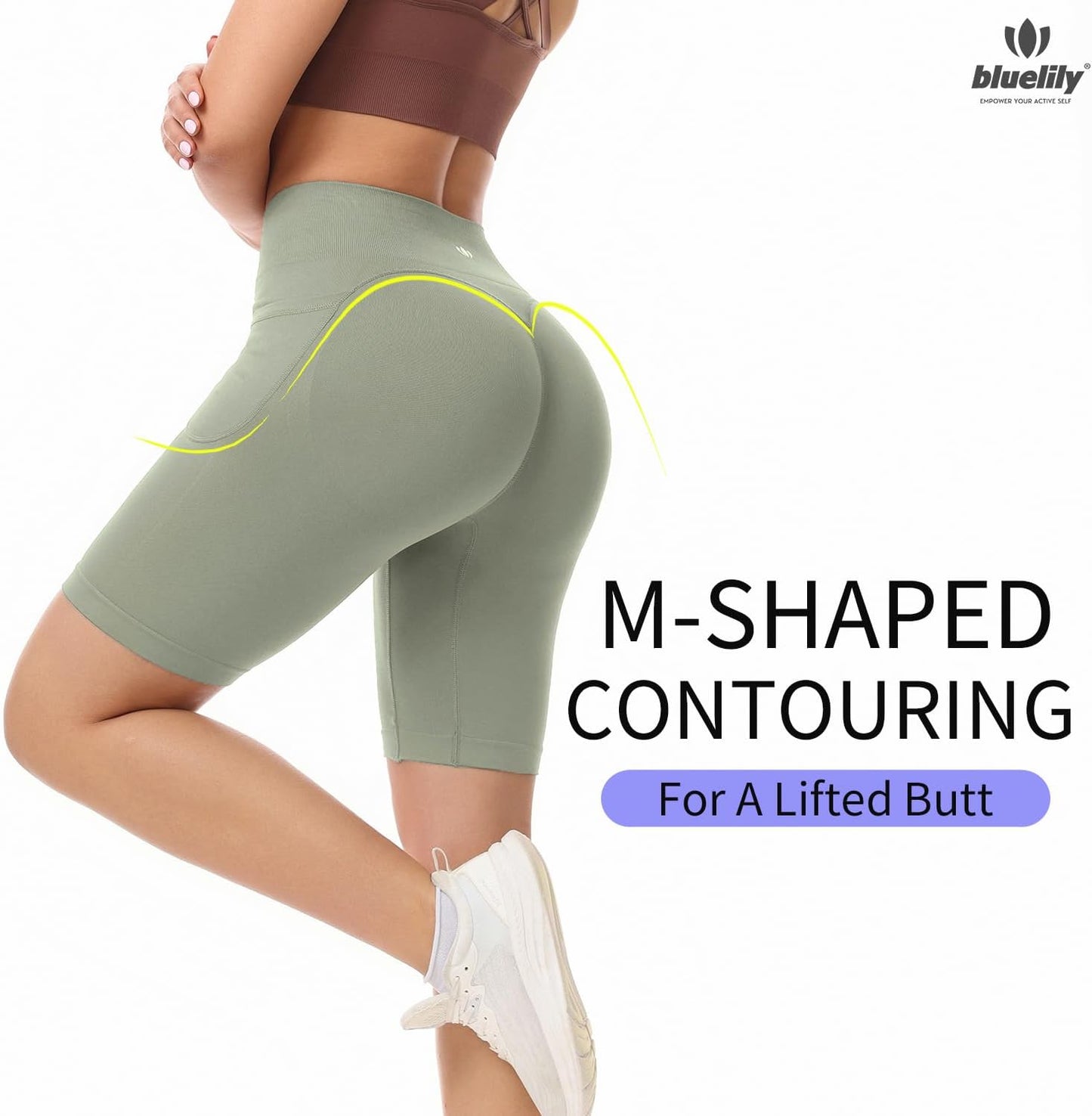 BLUELILY Women's Biker Shorts - 3 Pack High Waisted Tummy Control with Pockets | Seamless Design, 5" & 8" Options