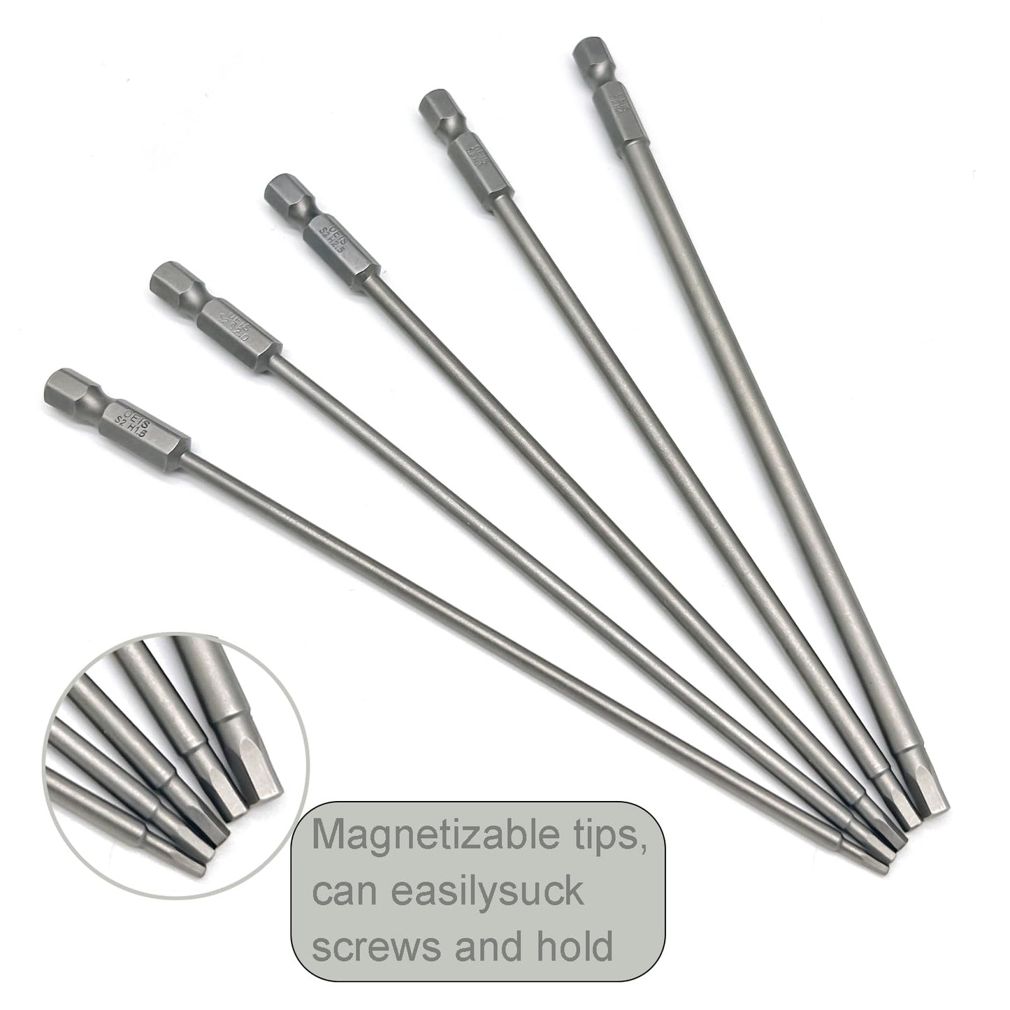 5Packs RC Hex Bit 6 Inch Power Bits 1.5mm 2.0mm 2.5mm 3.0mm 4mm Allen Wrench Drill Bit Set Professional Grade ¼ Inch Hex Shank for Screwdrivers Electric Screwgun/Power Drill