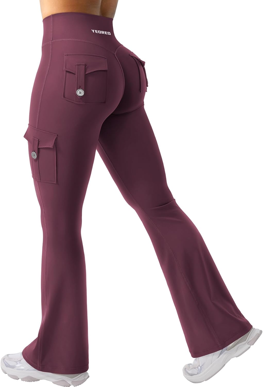 YEOREO CoreFlex Women's High-Waisted Flare Leggings - Hidden Pockets & No Front Seam | Gym & Yoga