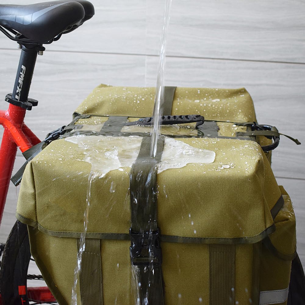 UNISTRENGH Bike Panniers Double Side Tail Bag Waterproof Canvas Bike Rear Rack Bag Large Capacity Cargo Saddle Rack Trunk Equipment Pack for Mountain Bike Riding Cycling (Military Green_50L)
