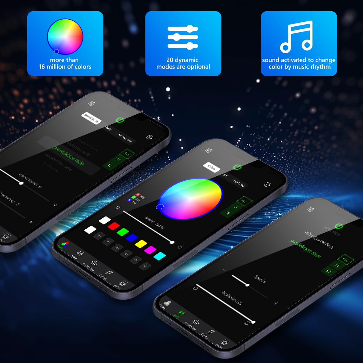 AMKI 16W Fiber Optic Lights Mixed 310pcs 9.8ft Starlight Headliner Light Kit APP/Remote Control Sound Activated Mode for Car&Home Decoration,0.75mm+1mm+1.5mm Optical Fiber Cable Strands