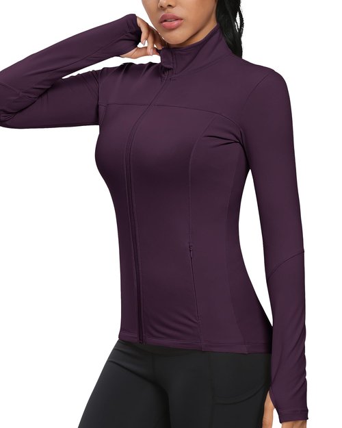 GYM RAINBOW Workout Jackets for Women, Full Zip Slim Fit Lightweight Athletic Running Sports Track Jacket with Pockets(Dark Magenta,Large)