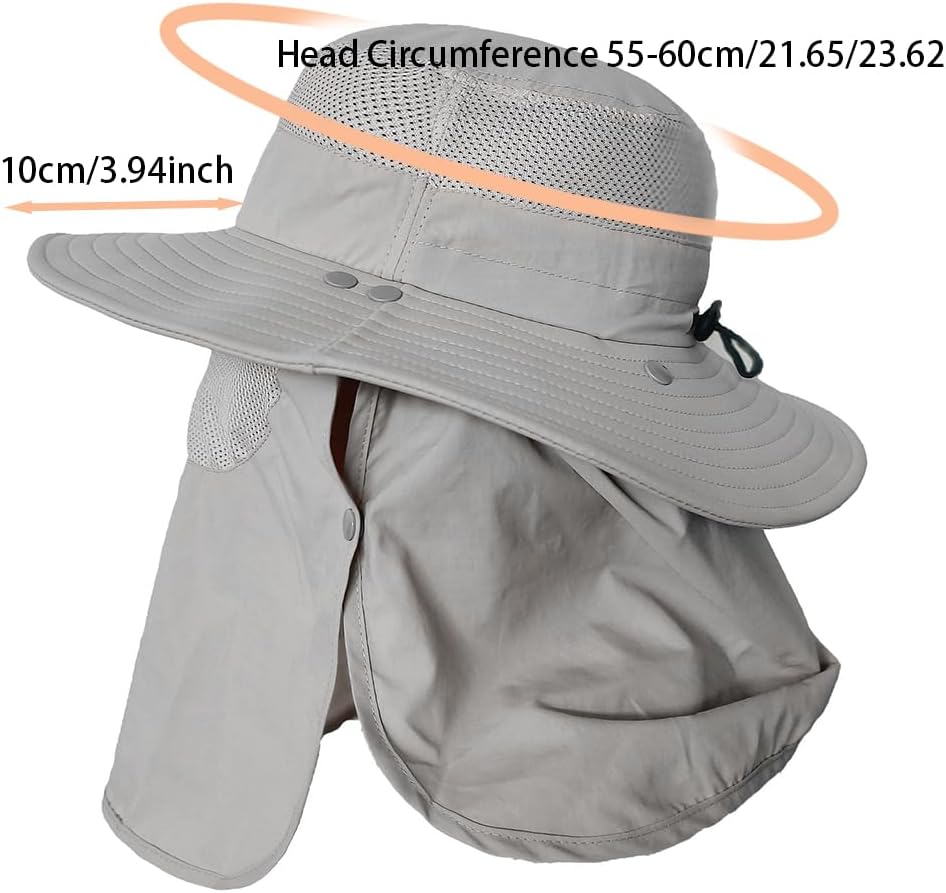 Sun Hat | Wide Brim Bucket Hat for Men & Women - Outdoor Fishing Hat with Detachable Face Cover & UV Protection