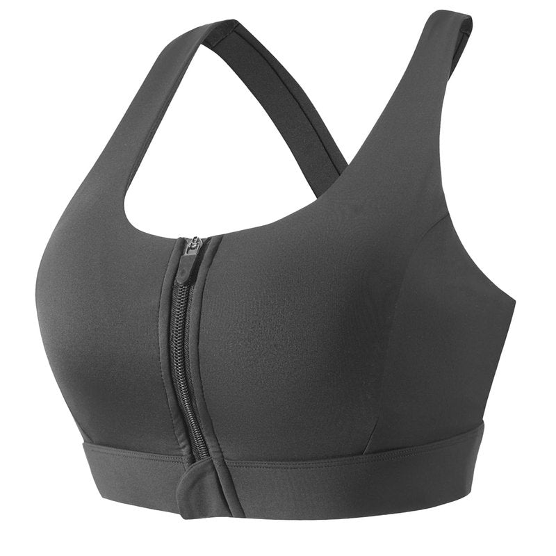 newlashua High Support Sports Bras for Women - High Impact Zip Front Sports Bra Padded Strappy Back Workout Bra L Black