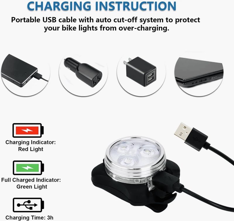 USB Rechargeable Bike Light Set, LED Front Headlight & Rear Tail Light, Waterproof Bicycle Light, 4 Modes, Silicone & Plastic, Bright LED, Outdoor Bike Lighting, Rechargeable Bicycle Light Set (1)