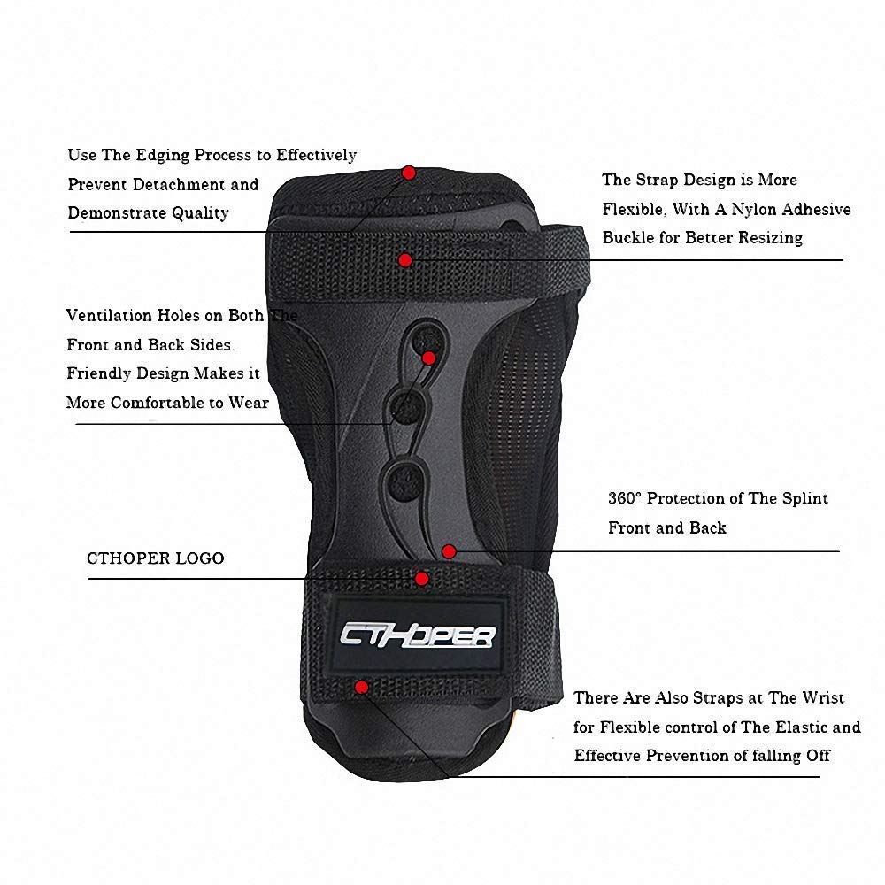 CTHOPER Skiing Wrist Guard Gloves Roller Skating Wrist Palms Protective Gear Adjustable Gauntlets Wrist Support for Snowboarding, Skateboard, Skating, Skiing (L)