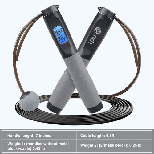 Te-Rich Weighted Skipping/Jumping Rope with Counter for Men Women Kids Fitness Exercise Training - Heavy Handles, Adjustable Length - Cordless