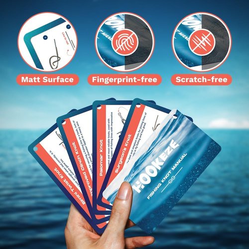 HOOK-EZE Fishing Knot Tying Cards - Waterproof Guide to 12 Essential Knots with Zinger Retractor | Perfect Fishing Gift for Beginners