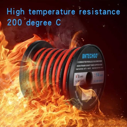 BNTECHGO 8 Gauge Silicone Wire Spool - Flexible Red & Black 20ft High-Temperature 600V for LED Strips