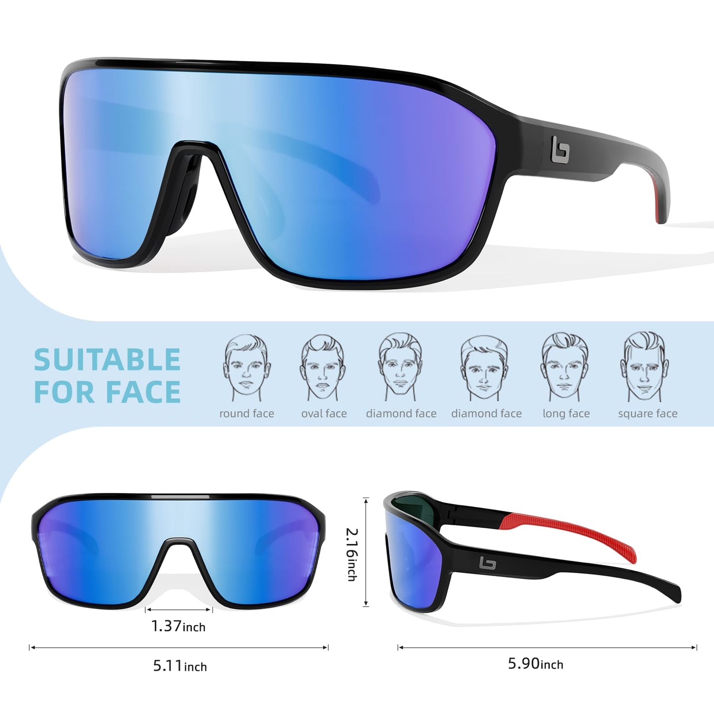 B.N.U.S Men's sports cycling sunglasses for women outdoor running fishing and boating (Polished Black/Brown Polarized, Plastic Lenses)