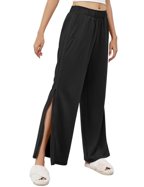 LOMON Tear Away Pants for Women 2 Side Zippers Double Slider Sweatpants Full Open Down Leg Post Surgery Pant with Pockets