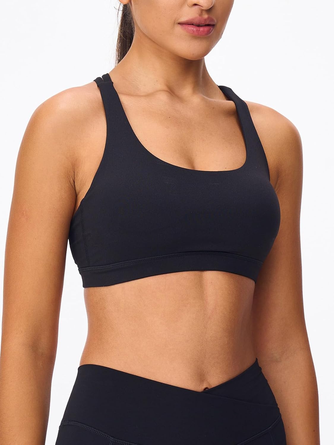 Skiennix Women's Strappy Sports Bra - Light Compression Criss Cross Back | Supportive U Neckline, Padded