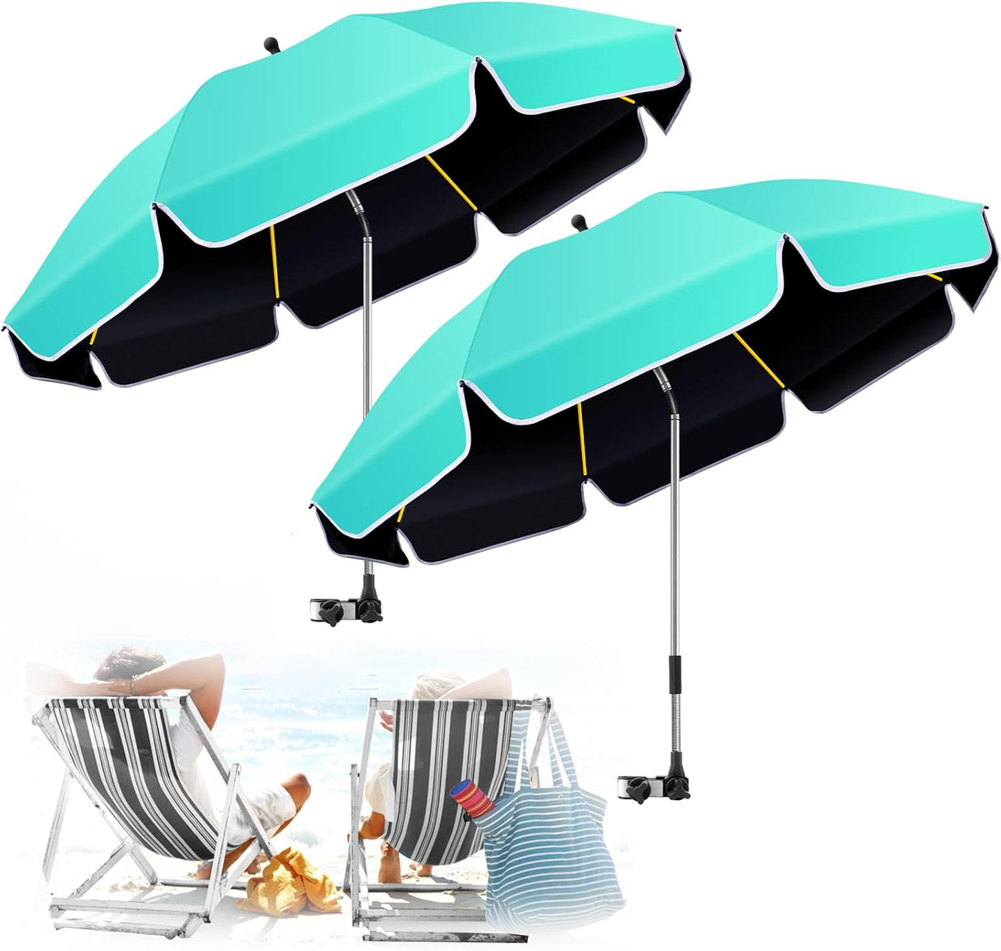 Skiennix 48.8-Inch Large Beach Umbrella - 360° Adjustable UV Protection with Clamp for Outdoor Use