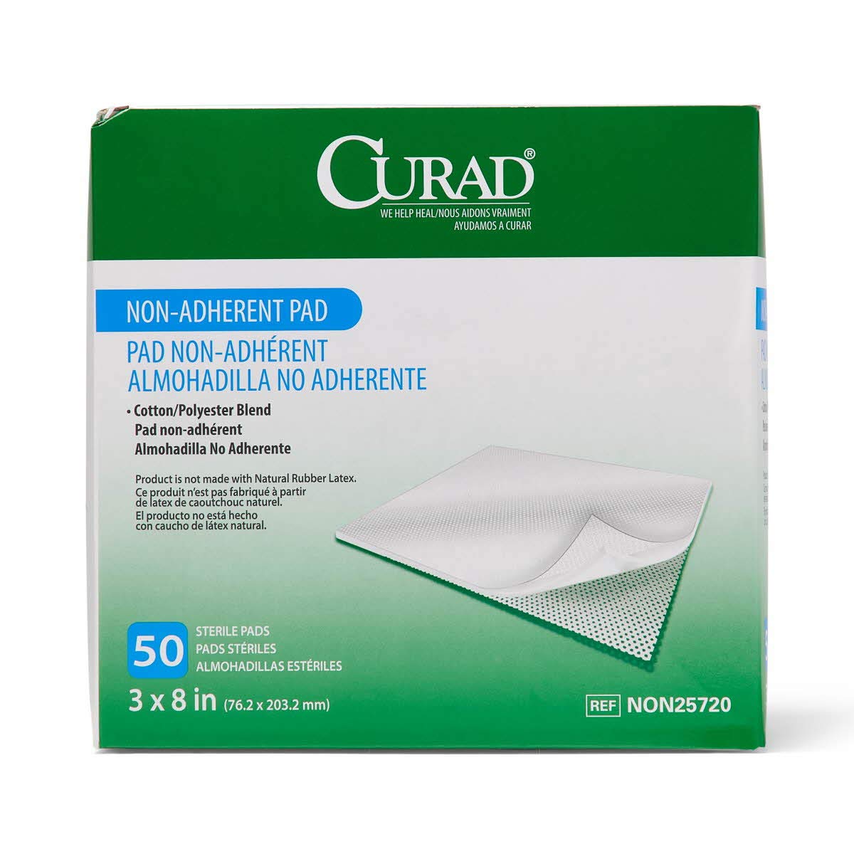 CURAD Sterile Non-Adherent Pad,3x8,50 Count (Pack of 12)