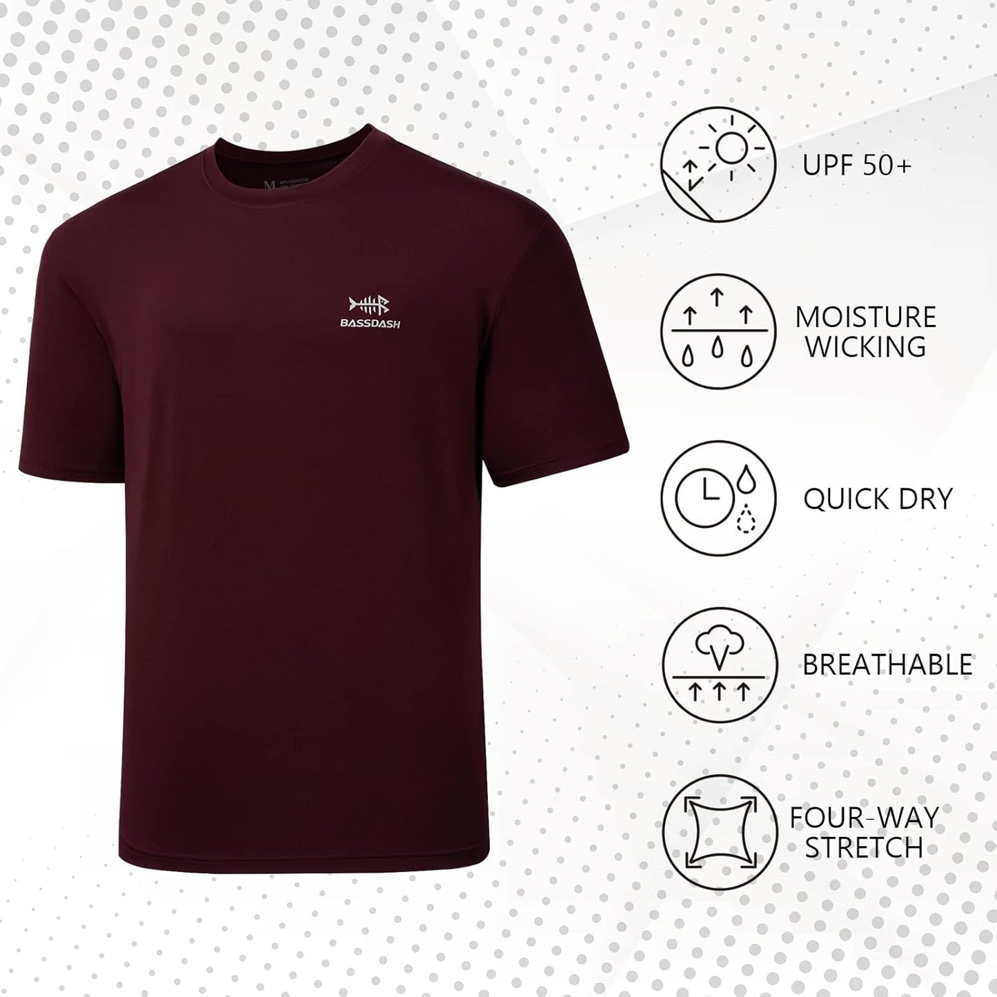 BASSDASH Men's Fishing Shirts - UPF 50+ Cooling UV Protection | Short Sleeve Hiking Tee