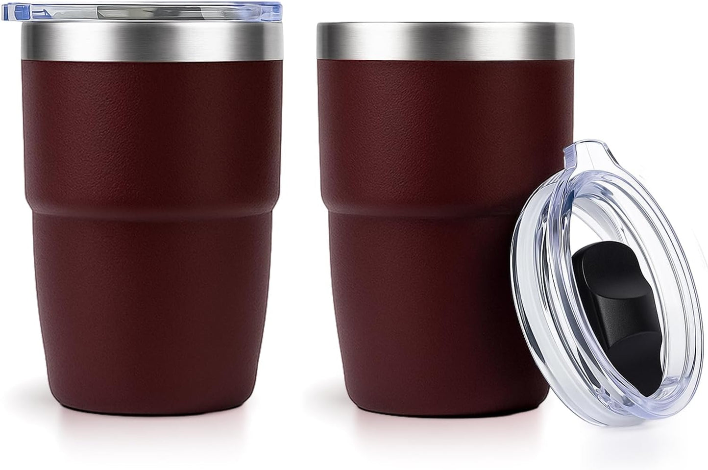 Zenbo Espresso Cups - Stackable 8 oz Ceramic-Lined Stainless Steel Tumblers | Double-Wall Insulated, Dishwasher Safe (Vine Crimson Red - 2 Pack)