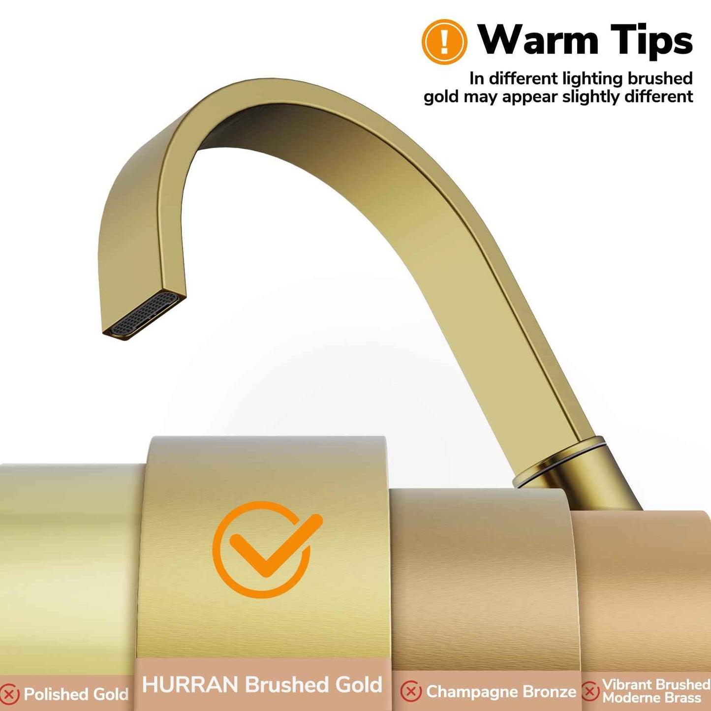 HURRAN 8 Inch Bathroom Sink Faucet, 3 Hole Widespread Bathroom Faucets with Pop Up Drain, Bar Faucet with Cache Aerator, Brushed Gold