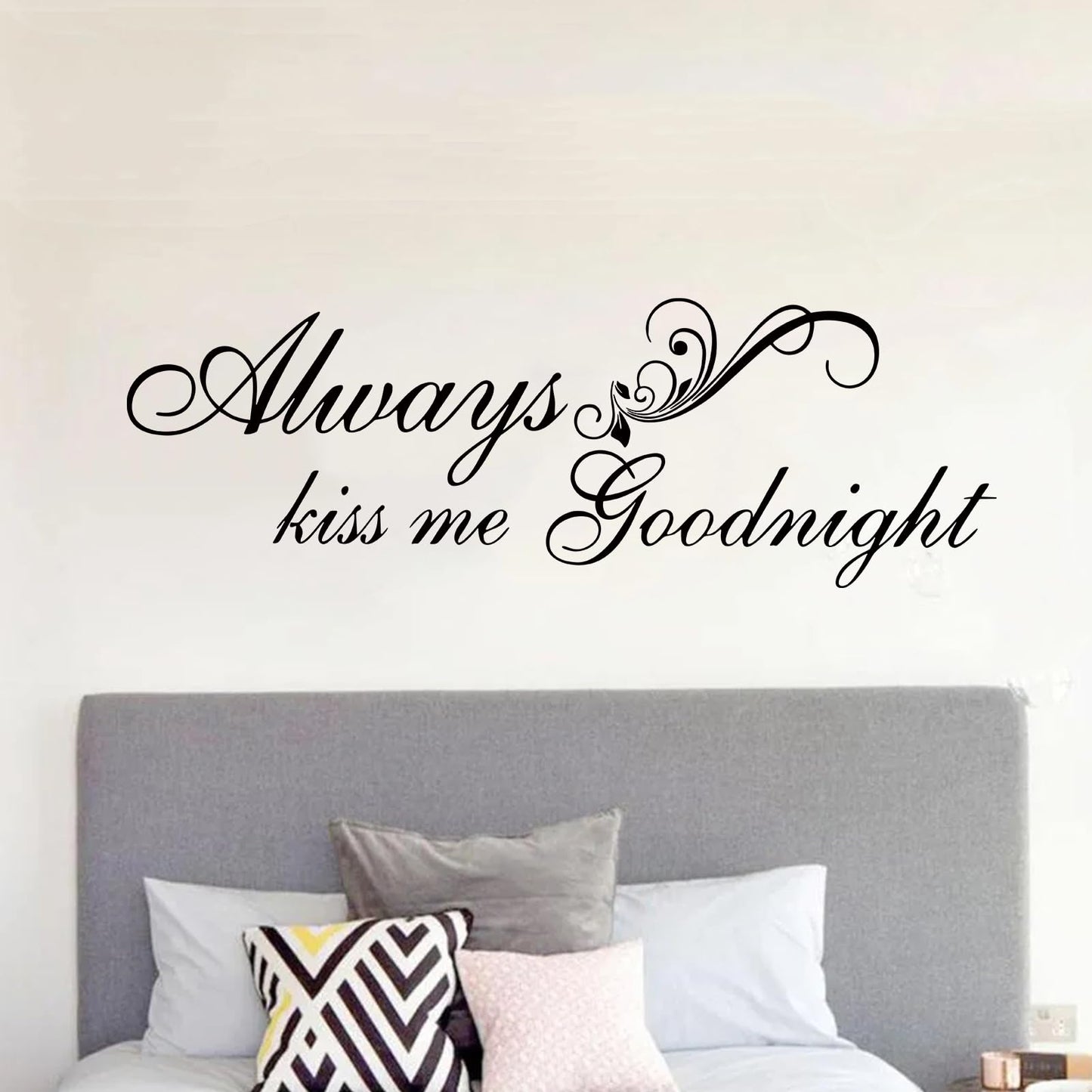 SEATUNE Always Kiss Me Goodnight Wall Decals - Bedroom Wall Stickers - Romantic Marriage Couples Quotes Inspirational Love Family Bathroom Bed Home Vinyl Art Wall Decor 36"X12"