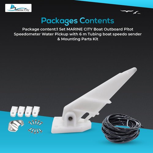MARINE CITY Boat Outboard Pitot Speedometer Water Pickup Kit with 6m Tubing, Speedo Sender, and Mounting Parts - Ensures Accurate Speed Readings for Boaters