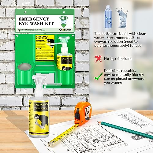 CGOLDENWALL Portable Eye Wash Station Wall Mounted Eyewash Station Emergency Eye Wash Kit, 2 * 16.09oz Eyewash Bottle, No Eyewash Solution, with a Free Eyewash Sign