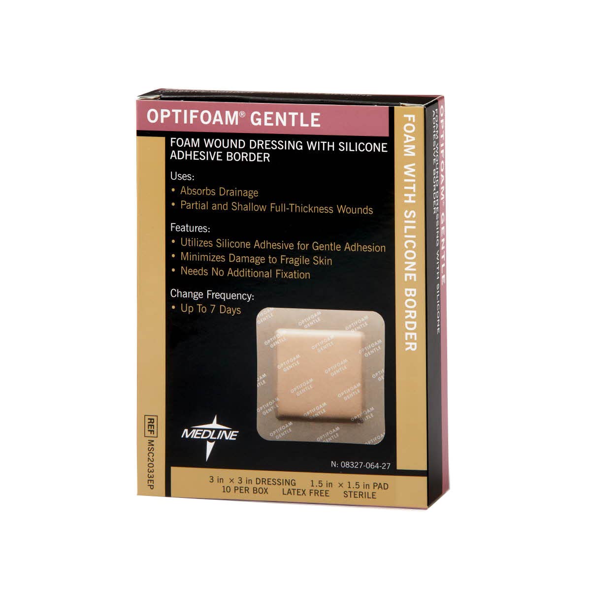 Optifoam Gentle Silicone-Faced Bordered Foam Dressings, 3" x 3", 10 Count