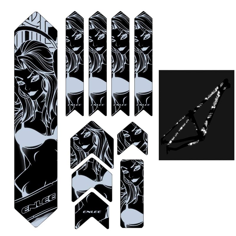 YIWENG Black Cartoon Rectangular Bike Frame Sticker, PVC, 1 Count, Modern, Scratch Resistant, Die-cut, Cycling Safety Reflectors