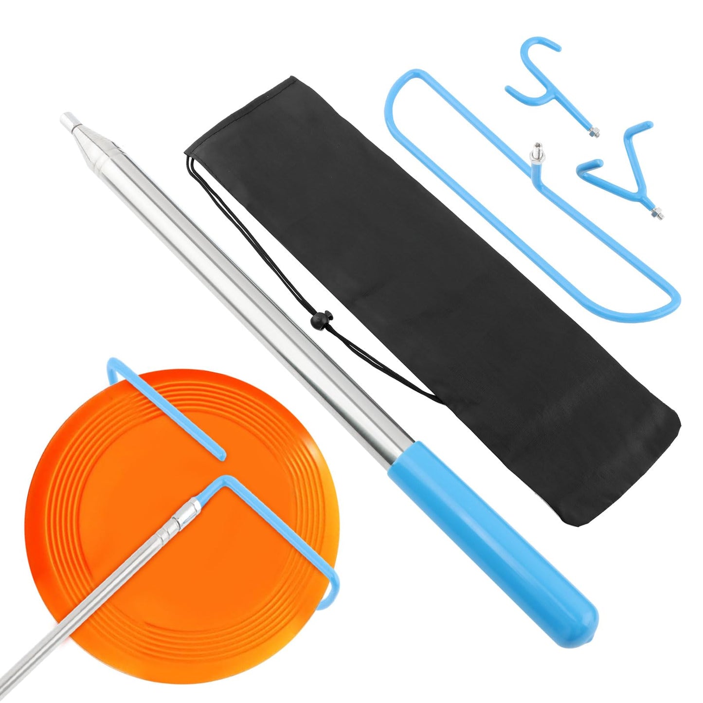 Restynic Disc Golf Retriever Pole, 16 Feet Telescopic Design with Stainless Steel Frame, Carry Bag,Extendable Golf Accessories Grabber to Retrieve Discs in Water