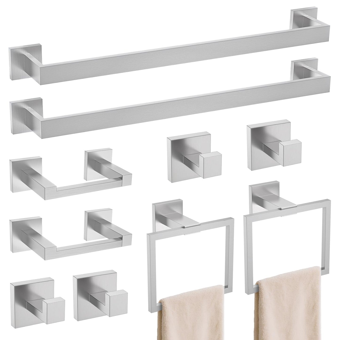 TURS 10-Piece Bathroom Hardware Accessories Set Brushed Nickel Towel Bar Holder Set SUS304 Stainless Steel Towel Racks for Bathroom Wall Mounted, 23.6-Inch