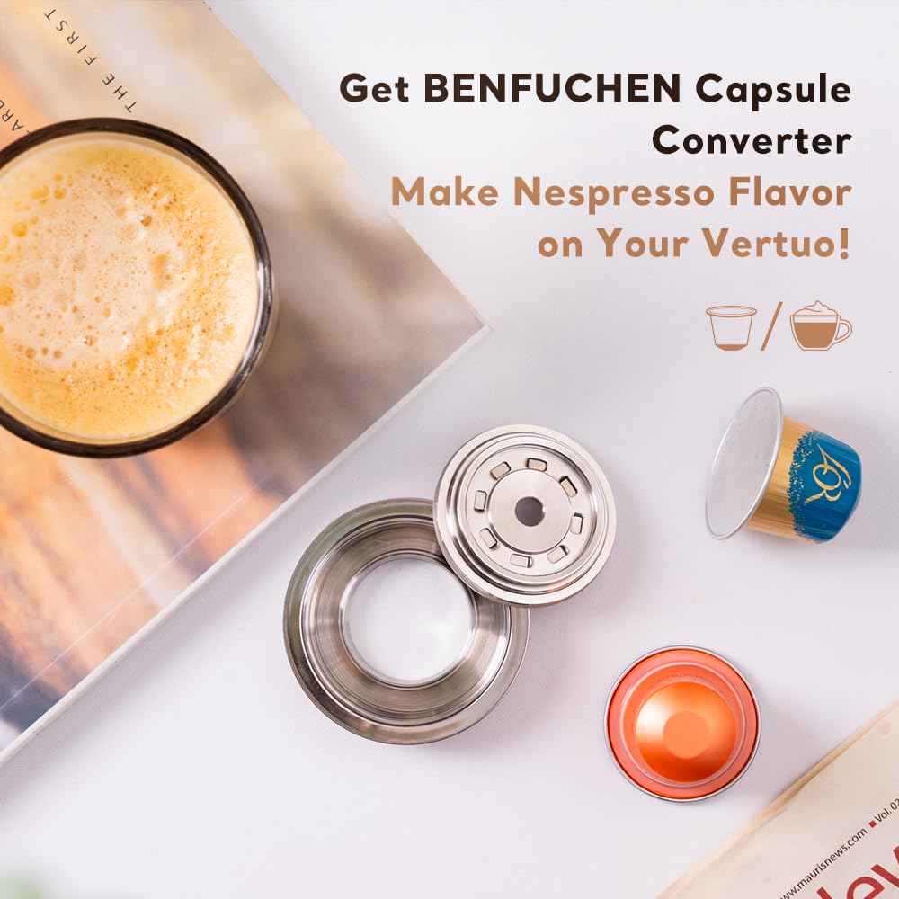 Reusable N espressoVertuo Pod Adapter Compatible with Delonghi ENV135/VertuoLine GCA1, BENFUCHEN Stainless Steel Coffee Capsule Converter For VertuoMachine, Brewing NS Coffee (Brewing 150 ML/5 oz)