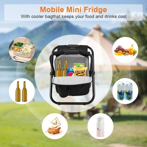 FCFKUK Portable Folding Backpack Stool with Cooler Compartment, Black