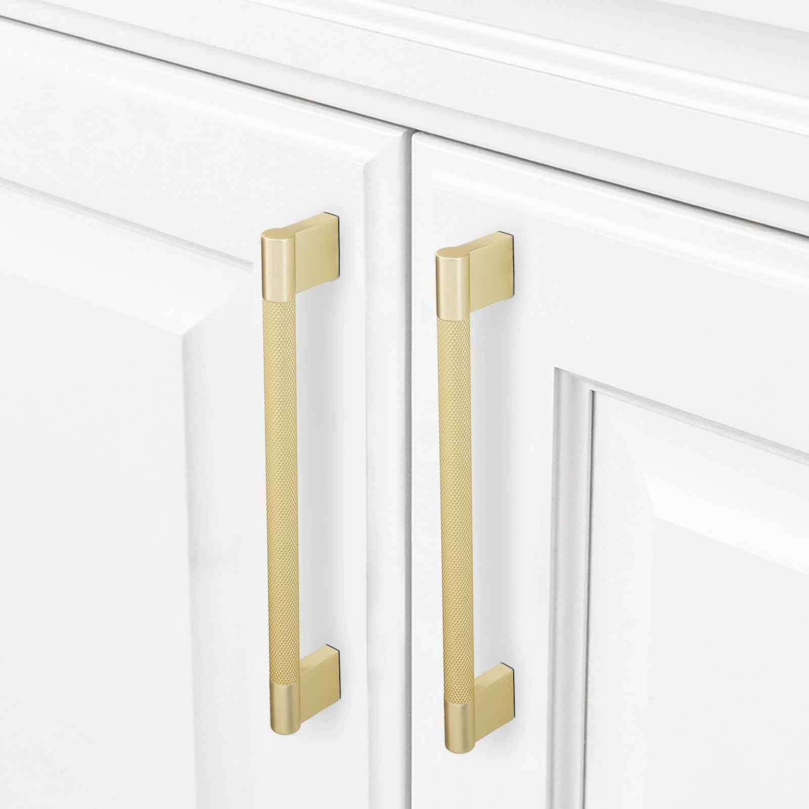 COTYKILEY 10 Pack 10 Inch(254mm) Brushed Brass Cabinet Handles Gold Knurled Kitchen Cabinet Pulls Cabinet Door Handles Kitchen Cabinet Hardware